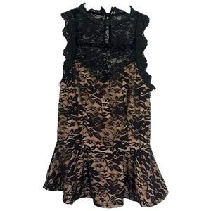 Windsor Women’s Black‎ Lace Overlay Sleeveless Peplum Mock Neck Top Sz S